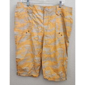 Ac-Tiv-Ology Orange Tan Camo Print Cropped Pants 16 Lightweight Drawstring Hem